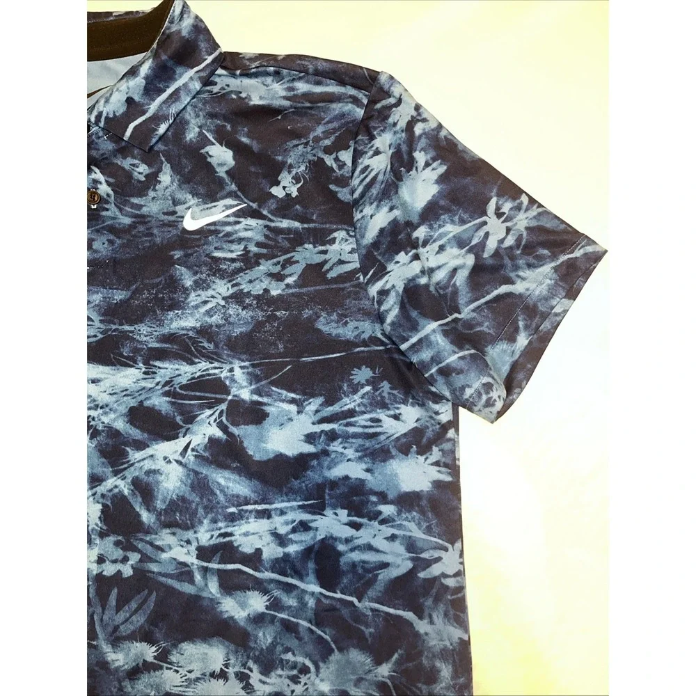 MEN'S NIKE DRI-FIT SOLAR FLORAL TOUR GOLF POLO DUTCH BLUE / WHITE SZ MEDIUM